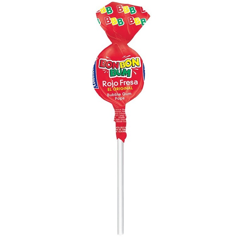 Chupeta BON BON BUM Sabor a  Fresa con chicle 24 unidades 228 gramos